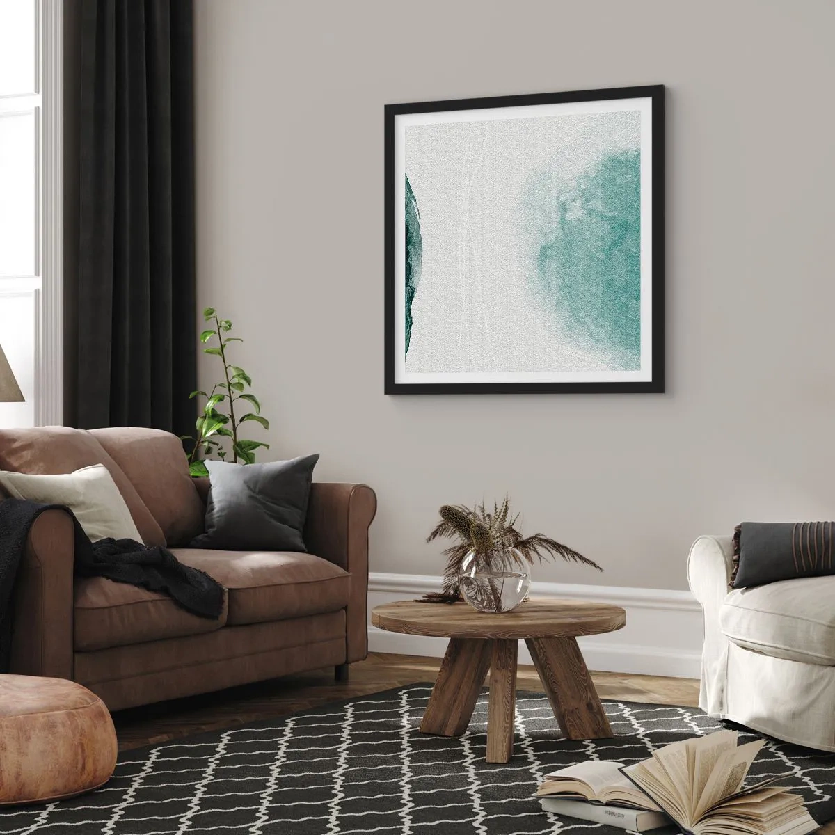 Poster in einem schwarzem Rahmen - Begegnung mit Nebel - 40x40 cm