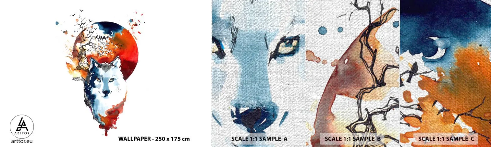 Fototapeten Muster Premium Canvas - Nase an Nase mit der Nacht - Abstraktion, Tiere, Wolf - 100x30 cm