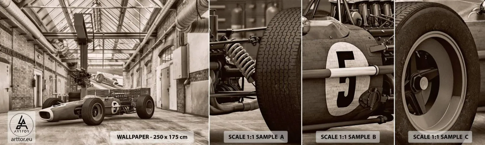 Fototapetenmuster Standard Eco - Die Siegerruhe - Formel 1, Retro, Automobil - 100x30 cm