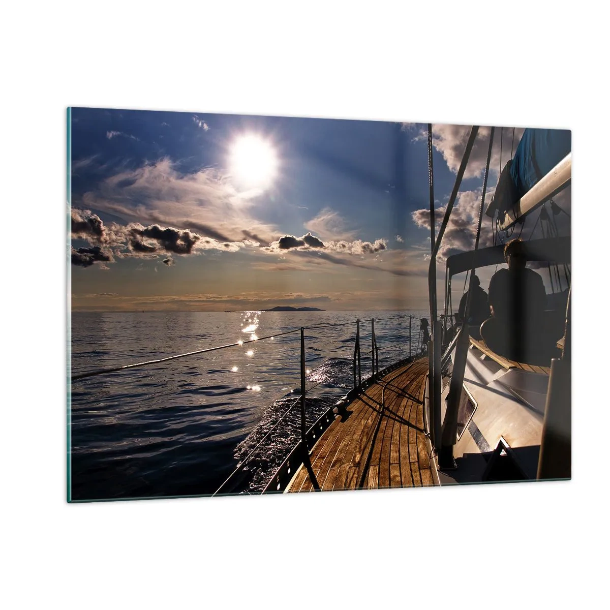 Glasbild - Bild auf glas - Eine Segelbootfahrt in den Sonnenuntergang - 120x80cm - Der Sonne entgegen segeln - Moderne Wanddekoration für Wohnzimmer und Schlafzimmer ARTTOR