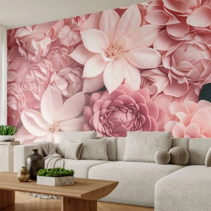Fototapete Premium Sand - Blumen in Rosatönen in einer dekorativen Komposition - 100x70cm - In rosa Blütenblättern - Moderne Wanddekoration für Wohnzimmer und Schlafzimmer ARTTOR