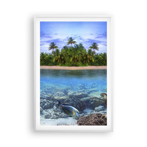 Poster in einem weißen Rahmen - Heavenly Island lädt dich ein - 61x91 cm