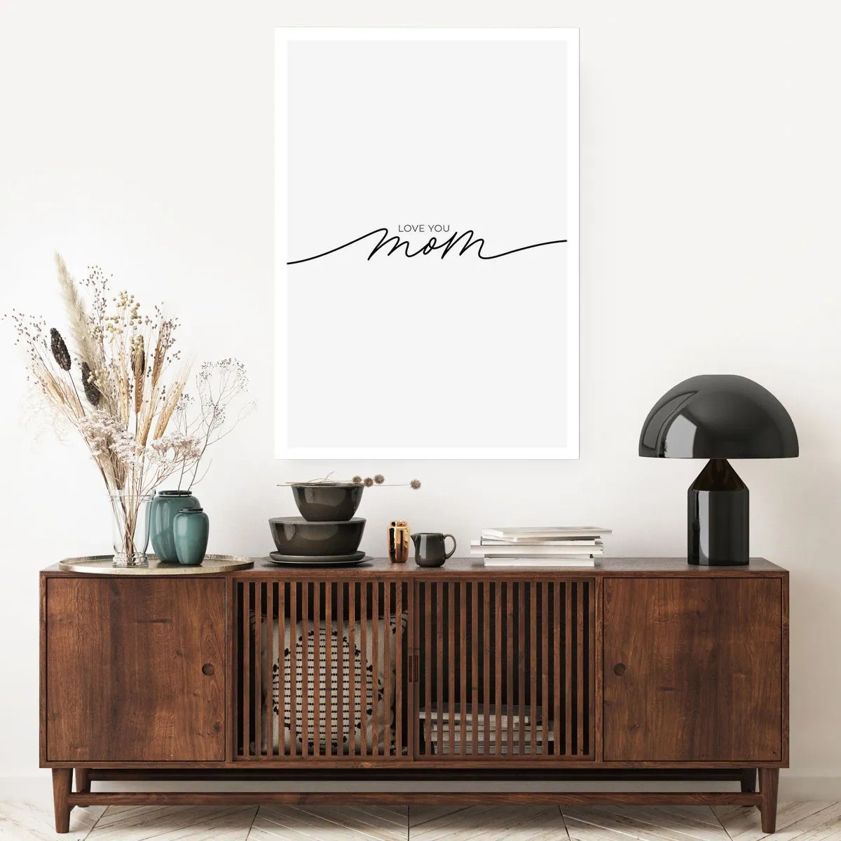 Poster - Minimalistische Inschrift „Ich liebe dich, Mama“ in schwarzen Linien - 50x70cm - Große Emotionen - Moderne Wanddekoration für Wohnzimmer und Schlafzimmer ARTTOR
