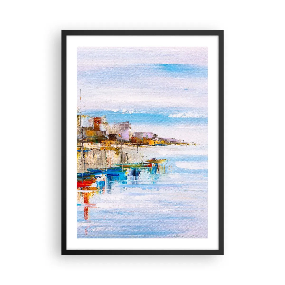 Poster in einem schwarzem Rahmen - Die farbenfrohe Landschaft der Küstenstadt - 50x70cm - Bunte urbane Oase - Moderne Wanddekoration für Wohnzimmer und Schlafzimmer ARTTOR