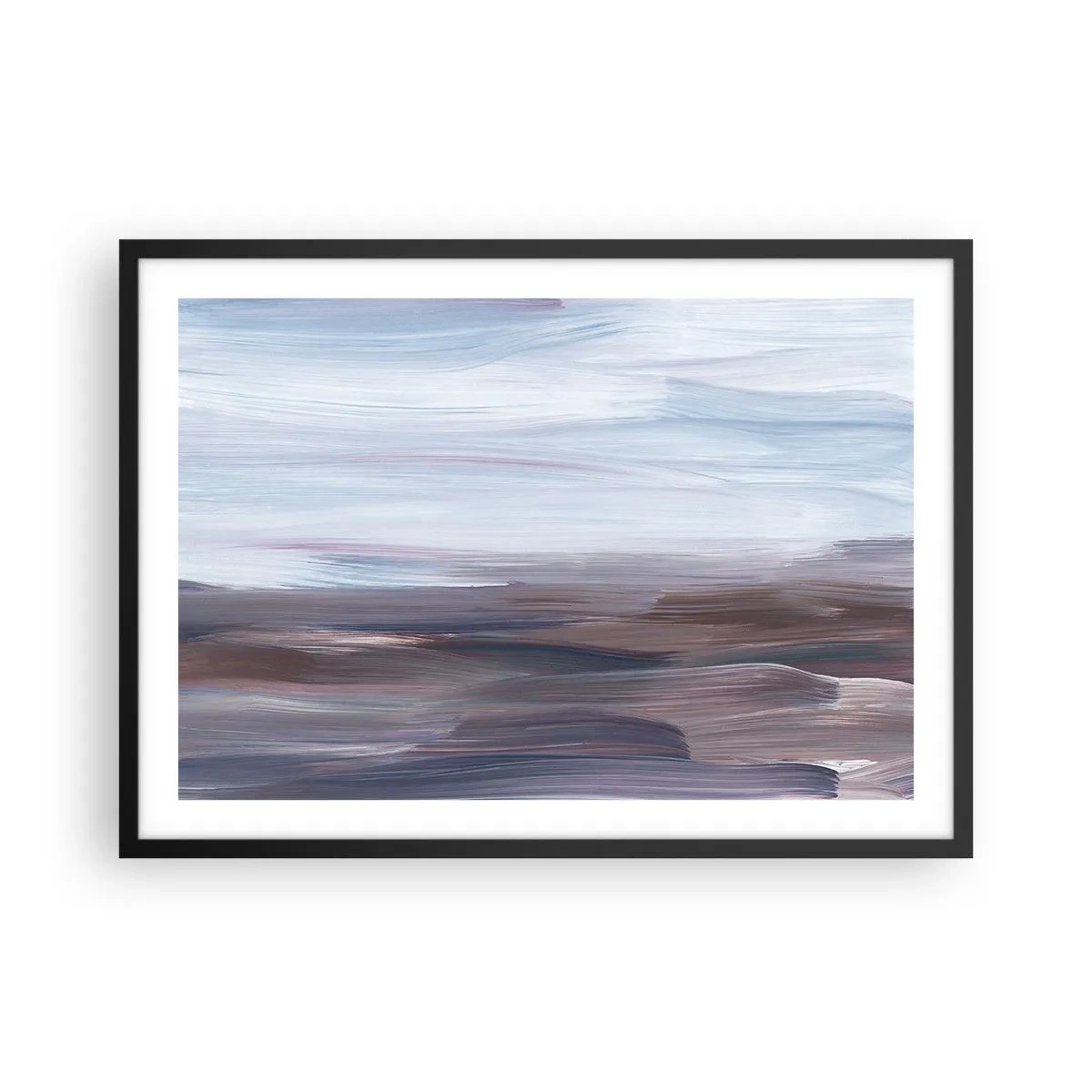 Poster in einem schwarzem Rahmen - Eine subtile Abstraktion mit zarten Strichen in Pastelltönen. - 70x50cm - Elemente: Wasser - Moderne Wanddekoration für Wohnzimmer und Schlafzimmer ARTTOR