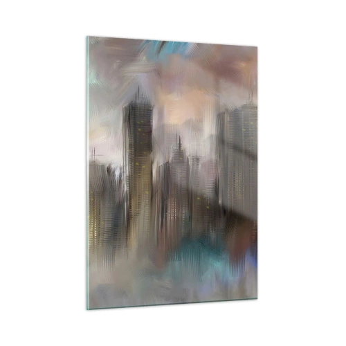 Glasbild - Bild auf glas - Abstraktes Bild einer Stadt mit Wolkenkratzern - 50x70cm - Eine Komposition aus Stahl, Stein und Nebel - Moderne Wanddekoration für Wohnzimmer und Schlafzimmer ARTTOR