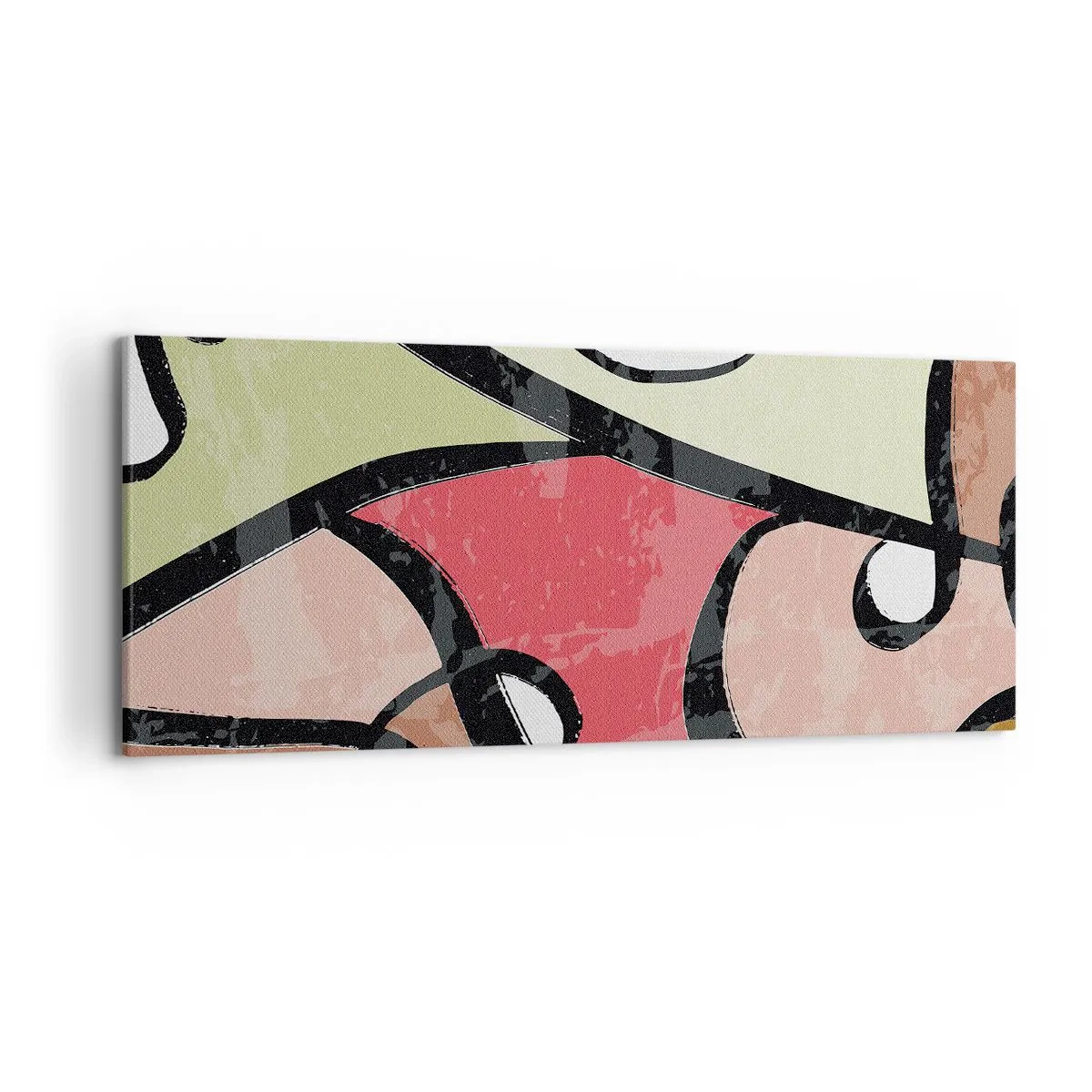 Bild auf Leinwand - Leinwandbild - Bunte abstrakte Formen mit schwarzen Linien - 120x50cm - Pirouetten unter Farben - Moderne Wanddekoration für Wohnzimmer und Schlafzimmer ARTTOR