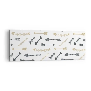 Bild auf Leinwand - Leinwandbild - Ein minimalistisches Muster mit Pfeilen in Beige- und Grautönen. - 140x50cm - Der Traum des Bogenschützen - Moderne Wanddekoration für Wohnzimmer und Schlafzimmer ARTTOR