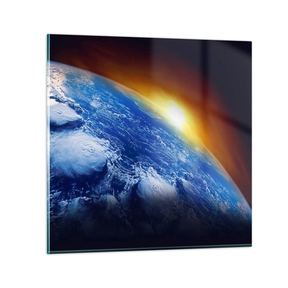 Glasbild - Bild auf glas - Sonnenaufgang über dem blauen Planeten - 60x60 cm