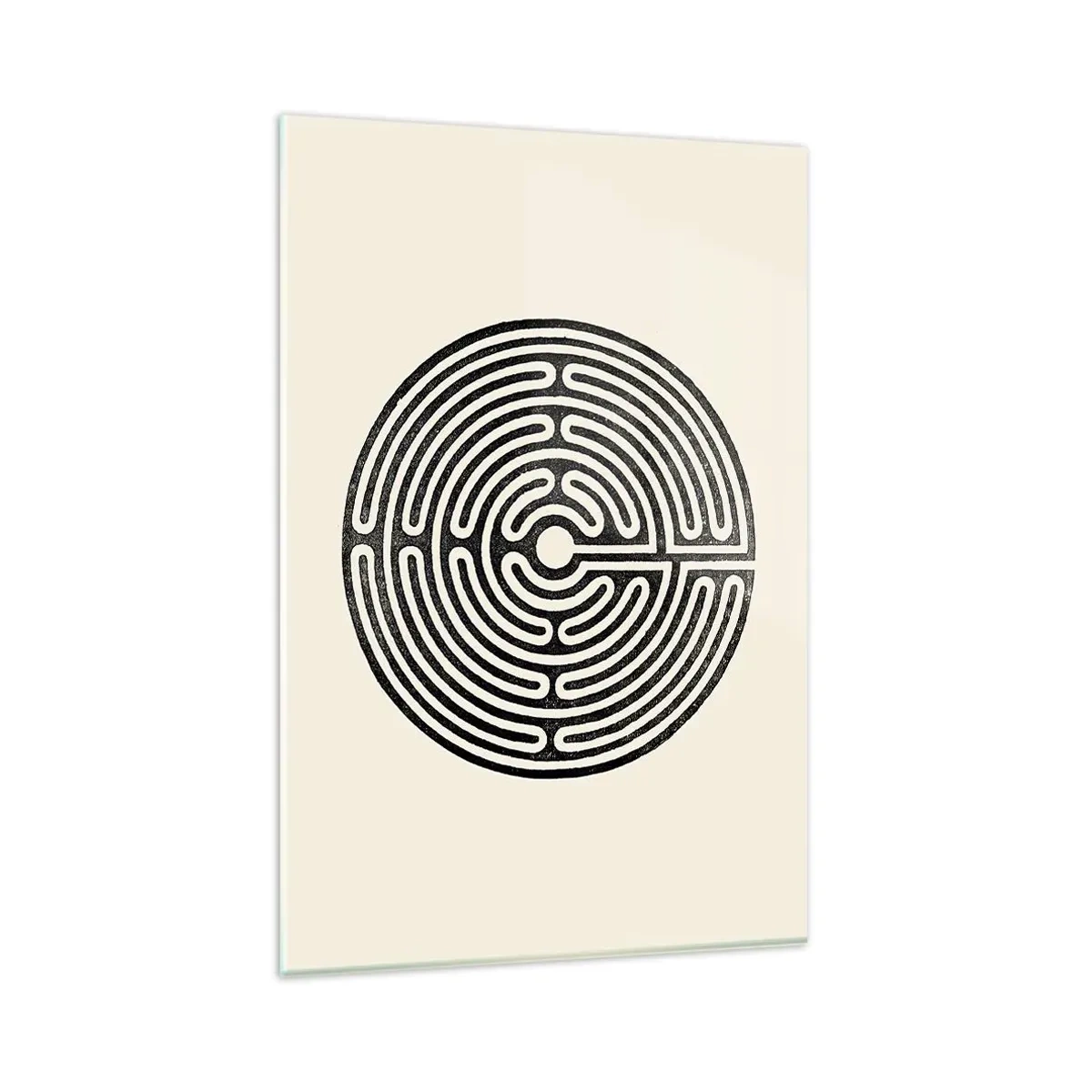 Glasbild - Bild auf glas - Schwarz-weißes kreisförmiges Labyrinth auf hellem Hintergrund - 80x120cm - Geheimnisvolle Ordnung - Moderne Wanddekoration für Wohnzimmer und Schlafzimmer ARTTOR