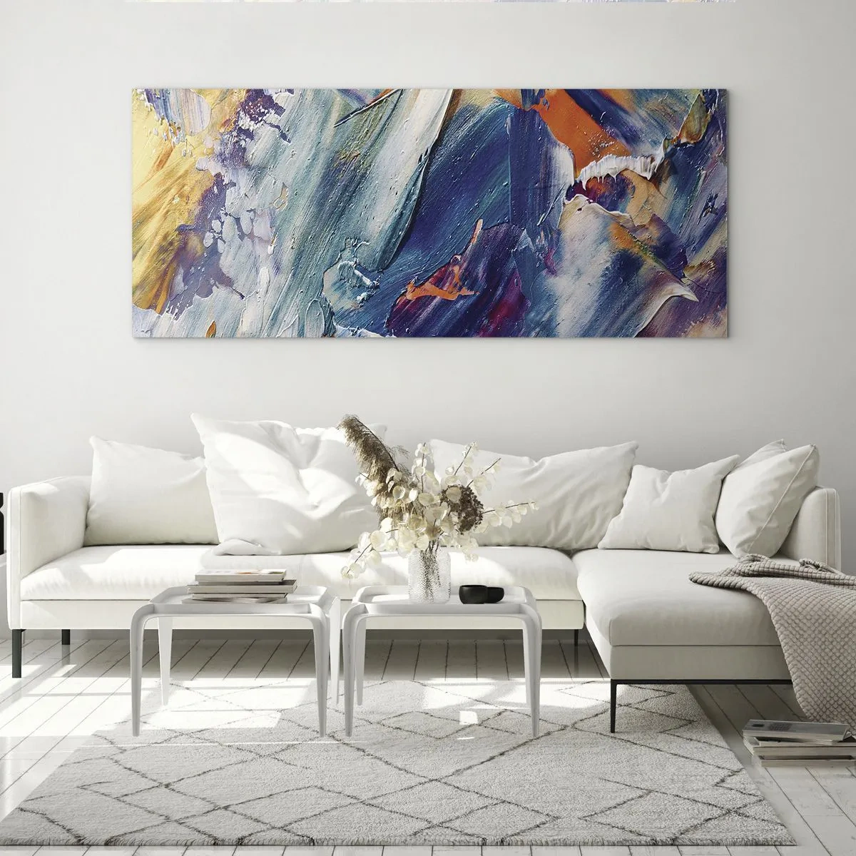 Glasbild - Bild auf glas - Bunte Abstraktion mit Acrylfarbe Textur - 140x50cm - Farbverwirrung - Moderne Wanddekoration für Wohnzimmer und Schlafzimmer ARTTOR