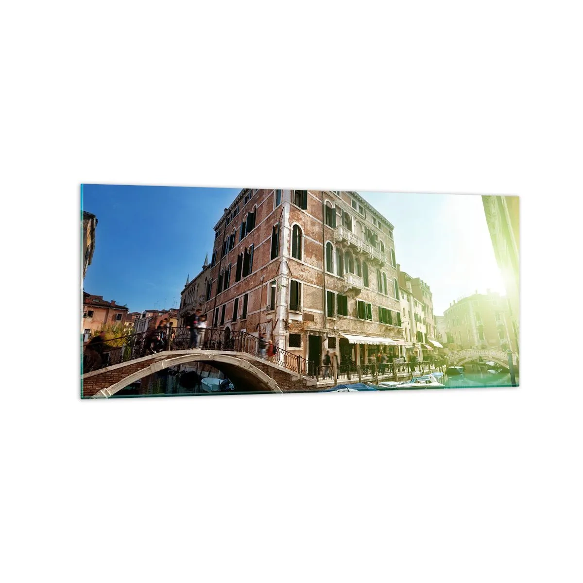 Glasbild - Bild auf glas - Venedig-Brücke und Kanal mit historischer Architektur - 120x50cm - Venedig - Amore Mio - Moderne Wanddekoration für Wohnzimmer und Schlafzimmer ARTTOR