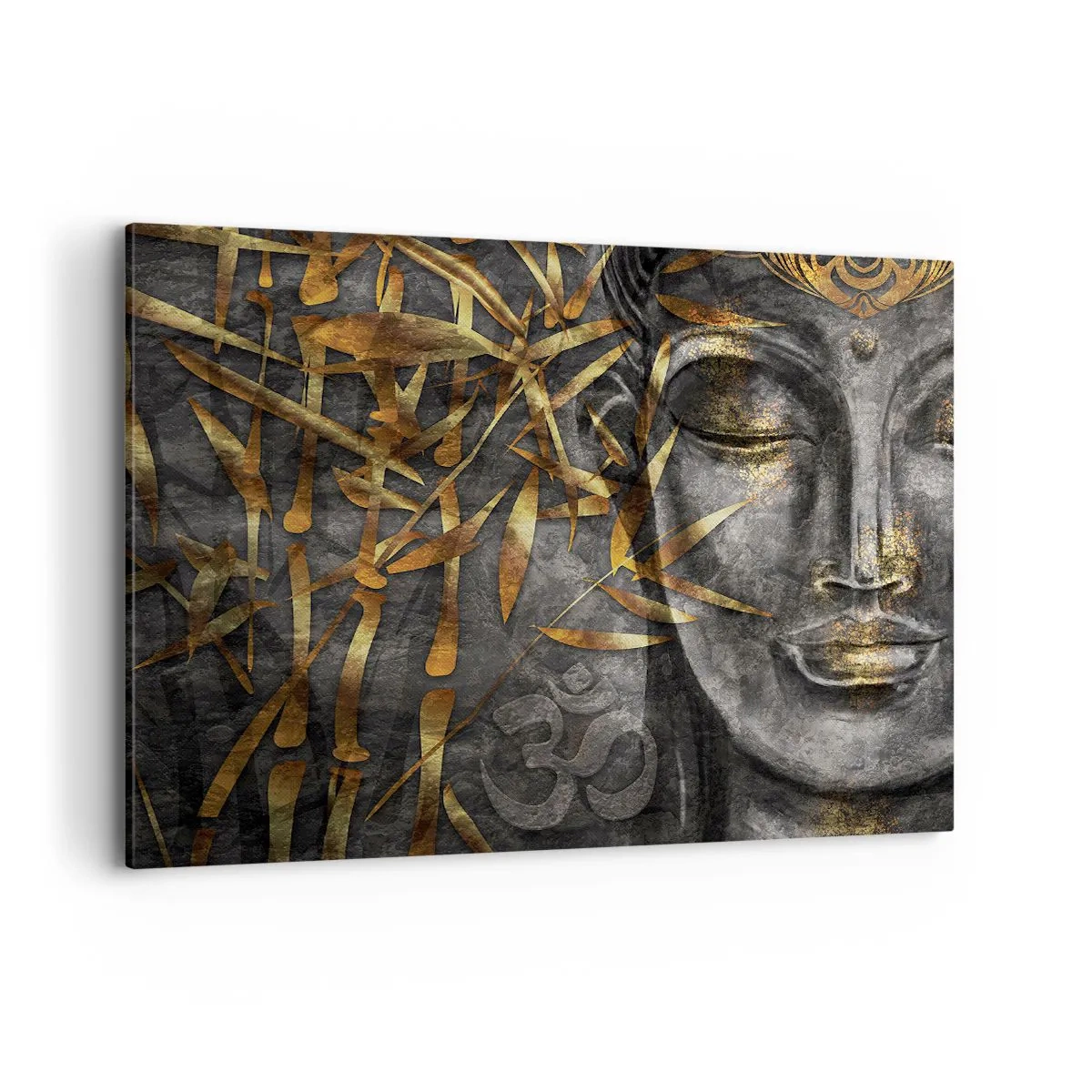 Bild auf Leinwand - Leinwandbild - Zen-Buddha-Bild mit goldenem Bambus - 100x70cm - Fühle den Frieden - Moderne Wanddekoration für Wohnzimmer und Schlafzimmer ARTTOR