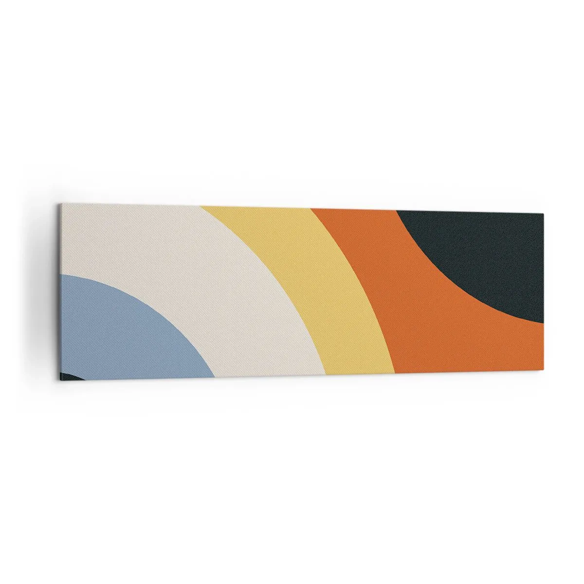 Bild auf Leinwand - Leinwandbild - Abstraktes Kunstwerk mit bunten Bögen und kontrastierenden Kreisen - 160x50cm - Zu mir selbst - Moderne Wanddekoration für Wohnzimmer und Schlafzimmer ARTTOR
