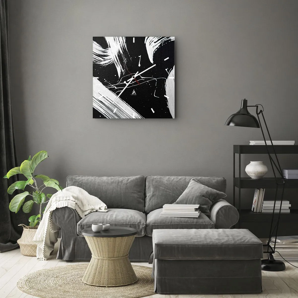 Wanduhr - Glasuhr - Abstrakte weiße Striche auf schwarzem Hintergrund - 30x30cm - Dunkelheit durchbrechen - Moderne Wanddekoration für Wohnzimmer und Schlafzimmer ARTTOR