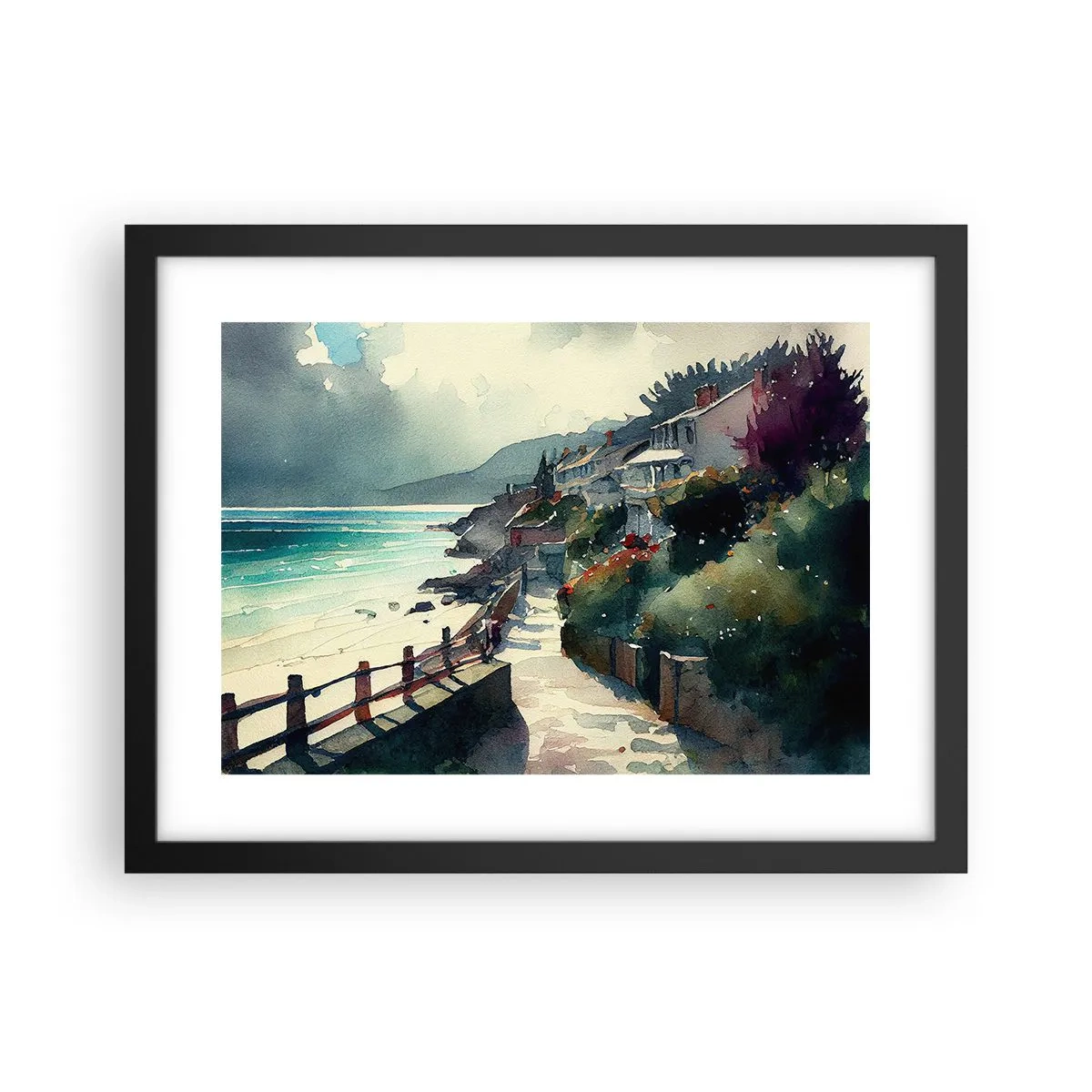 Poster in einem schwarzem Rahmen - Mittelmeerstadt - 40x30 cm