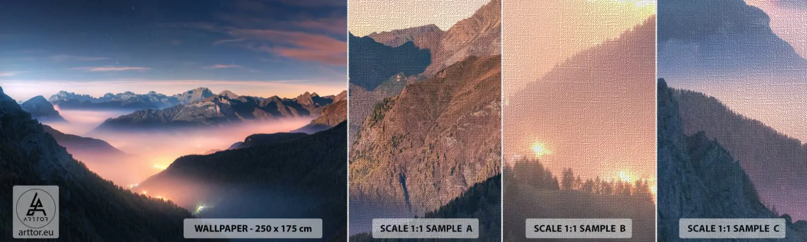 Fototapeten Muster Premium Canvas - Licht in den Tälern - Landschaft, Berge, Wald - 100x30 cm