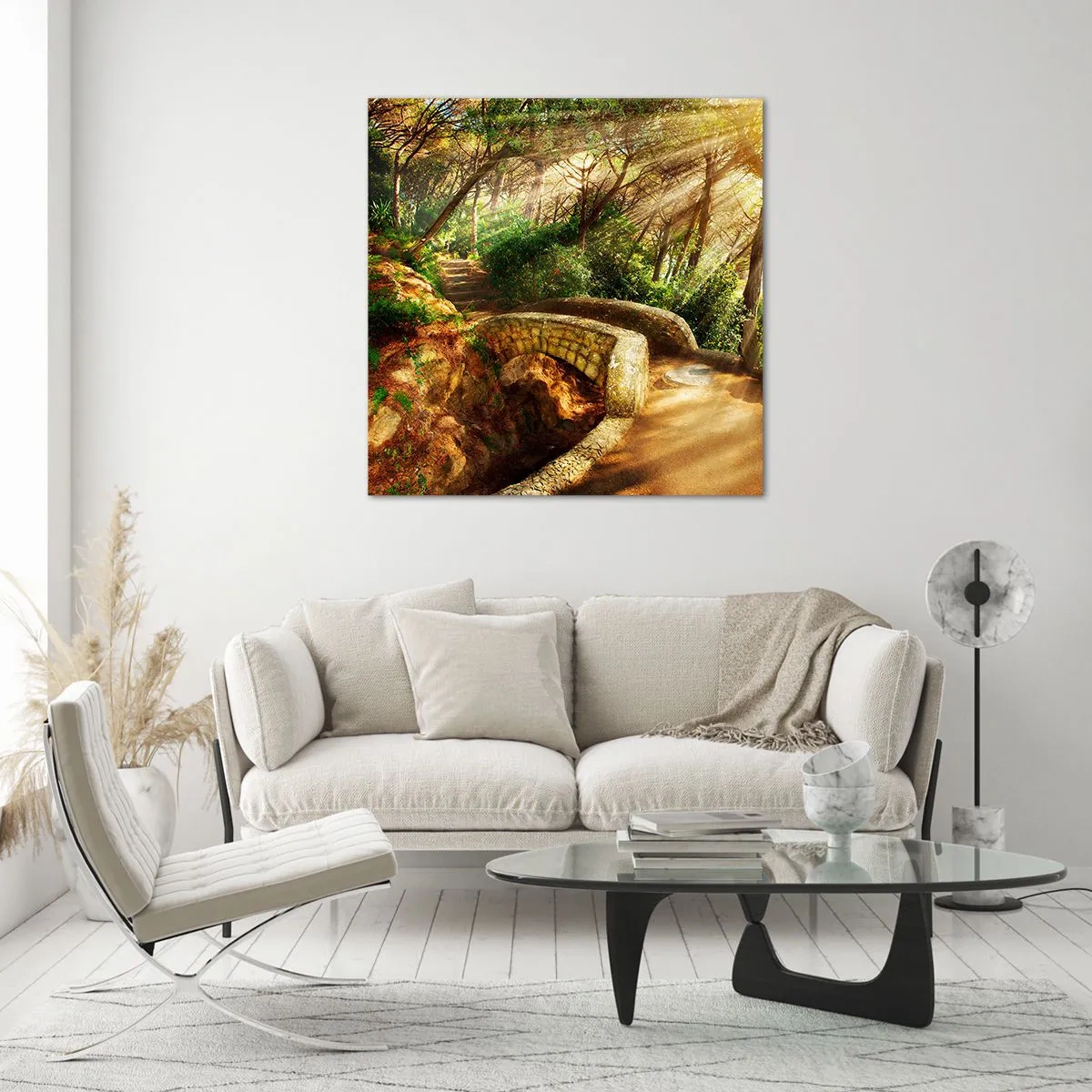 Glasbild - Bild auf glas - Direkt von der Brücke in den Märchenwald - 60x60 cm