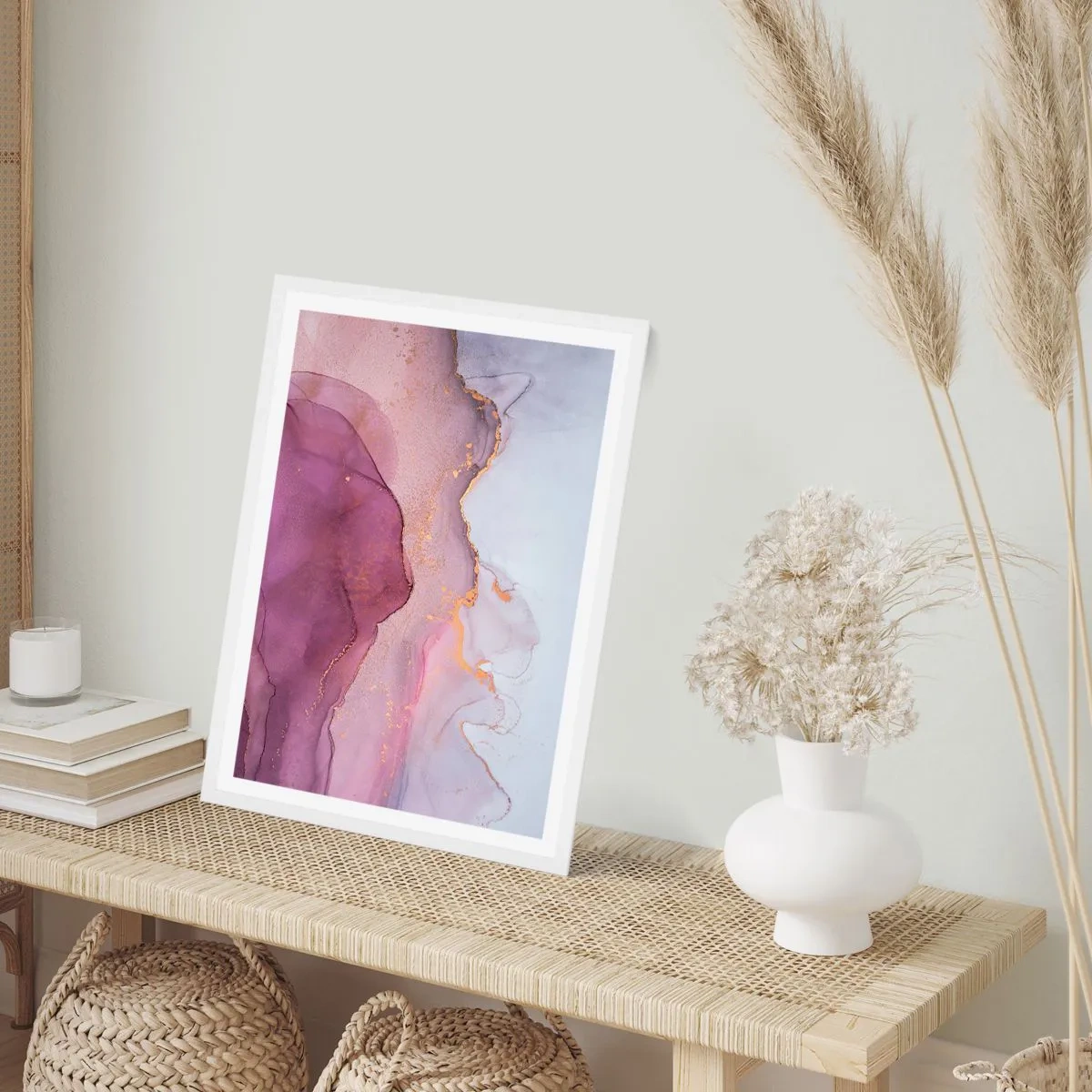 Poster in einem weißen Rahmen - Violett und lila Wellen - 30x40 cm