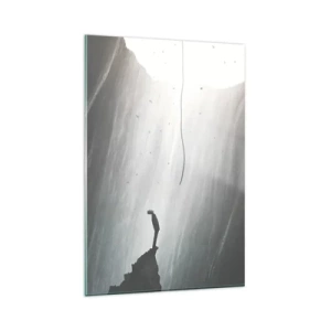 Glasbild - Bild auf glas - Silhouette eines Mannes auf dem Boden einer Höhle mit Blick auf das Licht - 80x120cm - Es gibt immer einen Ausweg - Moderne Wanddekoration für Wohnzimmer und Schlafzimmer ARTTOR