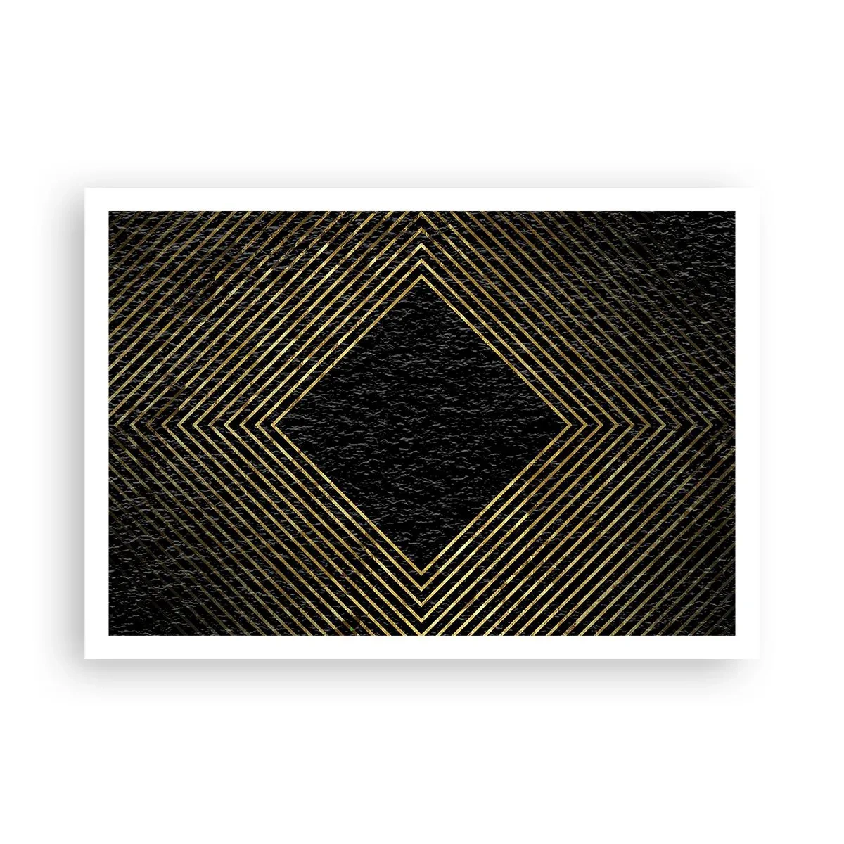 Poster - Schwarzer Hintergrund mit einem geometrischen Muster aus goldenen Linien - 100x70cm - Geometrie im glamourösen Stil - Moderne Wanddekoration für Wohnzimmer und Schlafzimmer ARTTOR