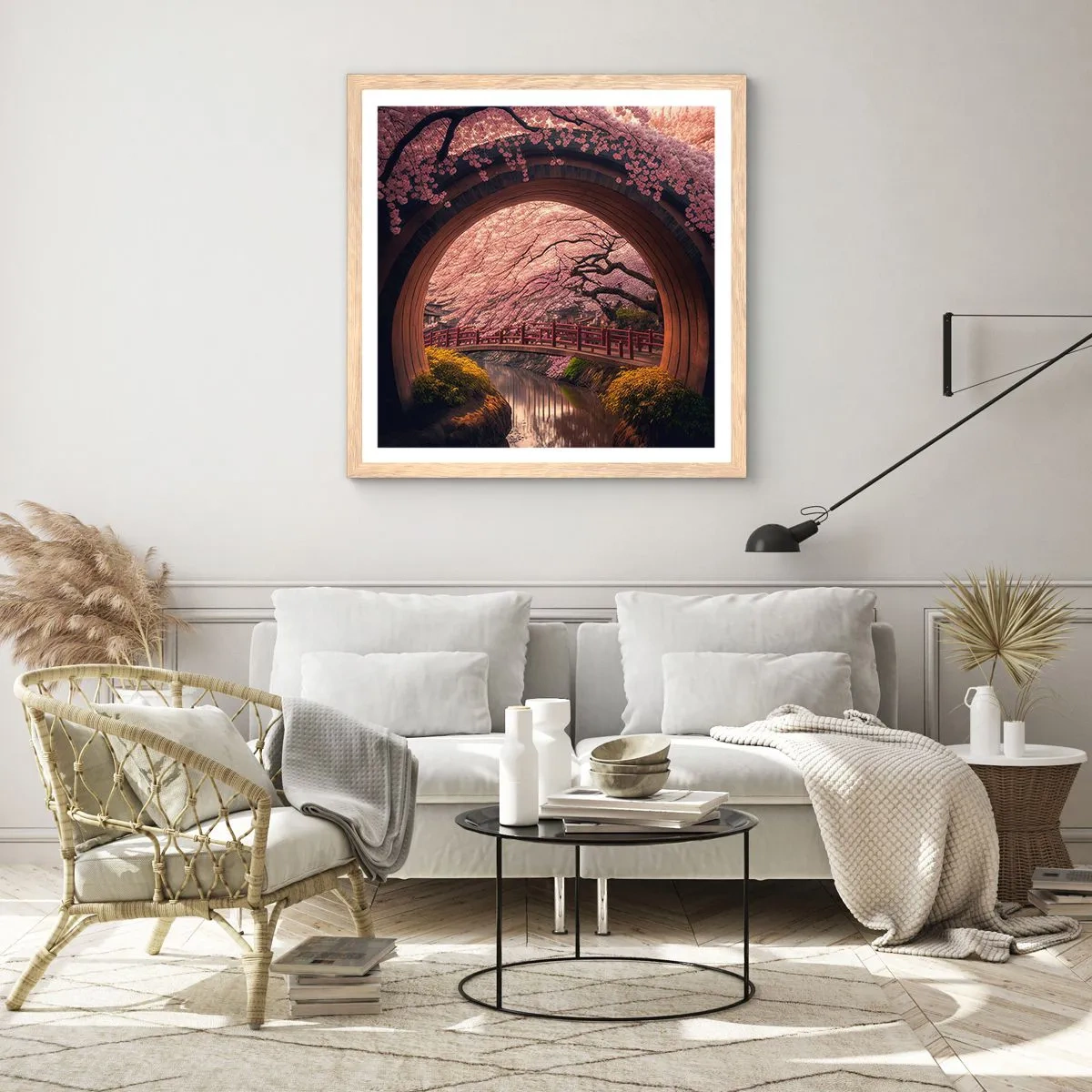 Poster in einem Rahmen aus heller Eiche - Japanischer Frühling - 60x60 cm