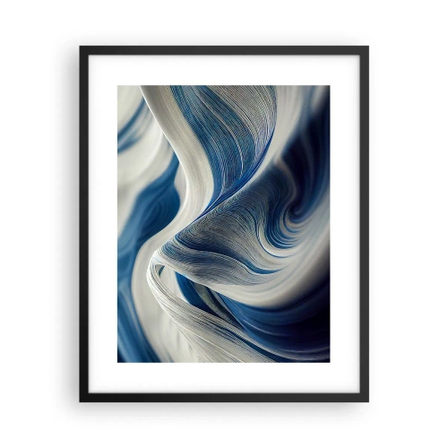 Poster in einem schwarzem Rahmen - Fließfähigkeit von Blau und Weiß - 40x50 cm