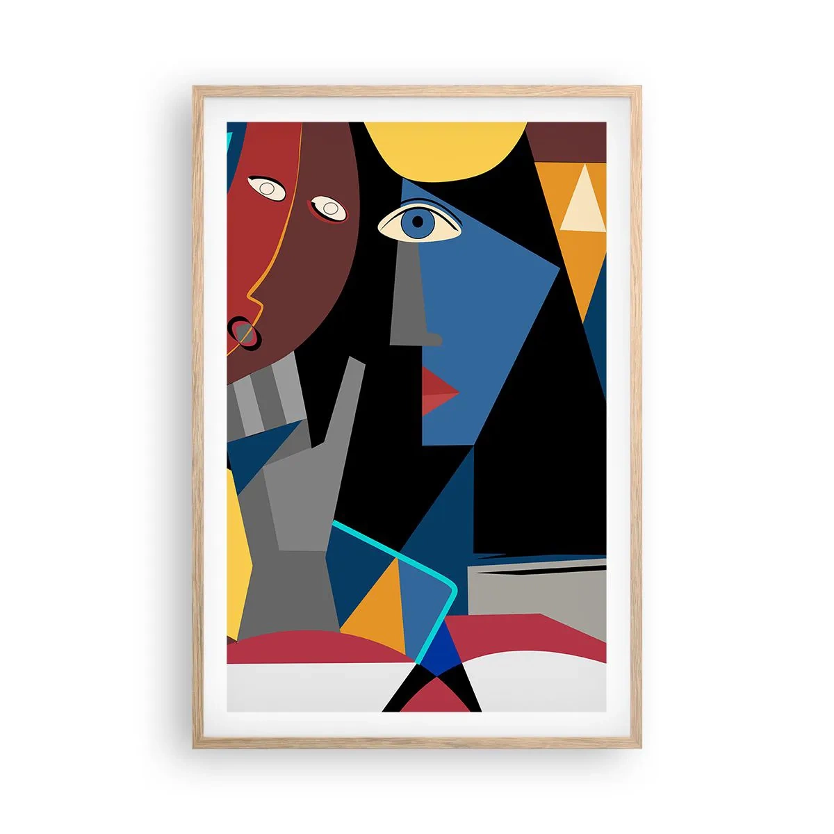 Poster in einem Rahmen aus heller Eiche - Gespräch zwischen Kubisten - 61x91 cm