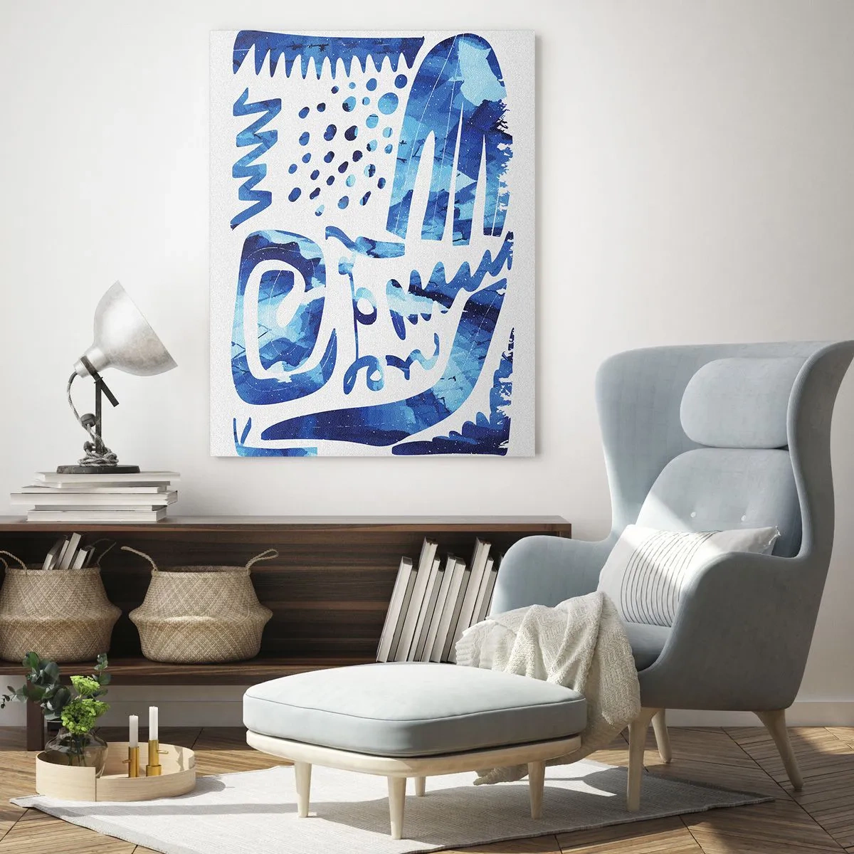 Glasbild - Bild auf glas - Abstraktes Muster in Blautönen - 70x100cm - Zurück zu den Wurzeln - Moderne Wanddekoration für Wohnzimmer und Schlafzimmer ARTTOR