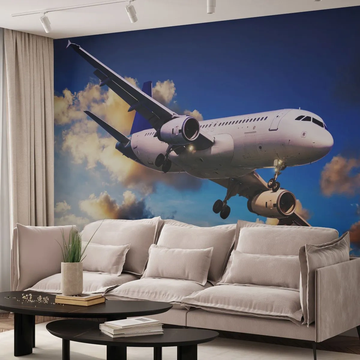 Fototapete Standard Eco - Eine Reise in Weiß und Blau - Flugzeug, Reise, Himmel mit Wolken - 400x280 cm
