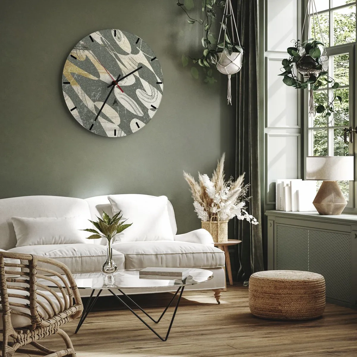 Wanduhr - Glasuhr - Rhythmische Abstraktion - 40x40 cm