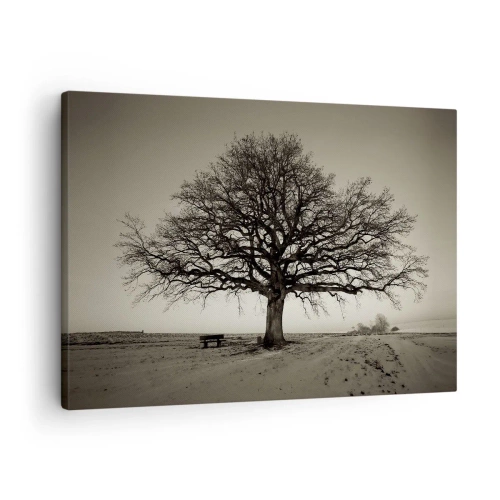 Bild auf Leinwand - Leinwandbild - Ein einsamer Baum in einem Sepia-Feld - 70x50cm - Von hier zu Ewigkeit - Moderne Wanddekoration für Wohnzimmer und Schlafzimmer ARTTOR