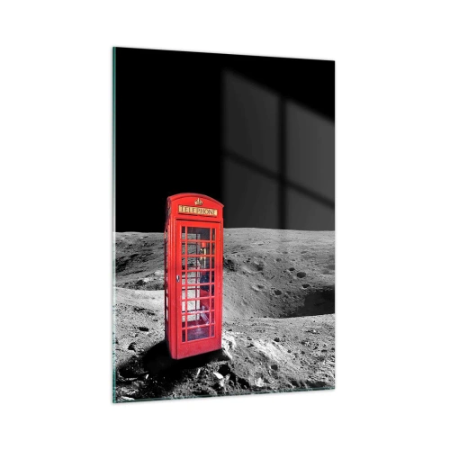 Glasbild - Bild auf glas - Eine rote Telefonzelle auf der Mondoberfläche mit einem Astronauten - 50x70cm - Ein kosmischer Witz - Moderne Wanddekoration für Wohnzimmer und Schlafzimmer ARTTOR