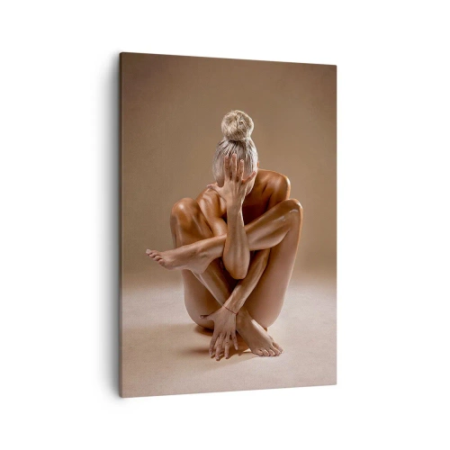 Bild auf Leinwand - Leinwandbild - Künstlerische Silhouette einer Frau auf beigem Hintergrund - 50x70cm - Die Einheit von Körper und Geist - Moderne Wanddekoration für Wohnzimmer und Schlafzimmer ARTTOR