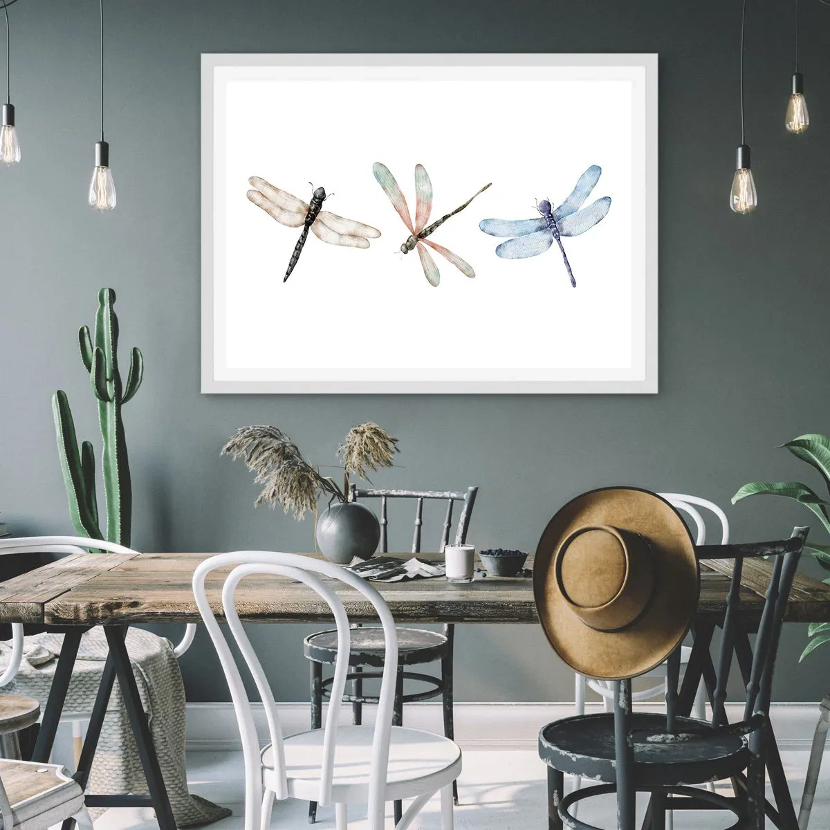 Poster in einem weißen Rahmen - Schwerelose Libellen - 100x70 cm