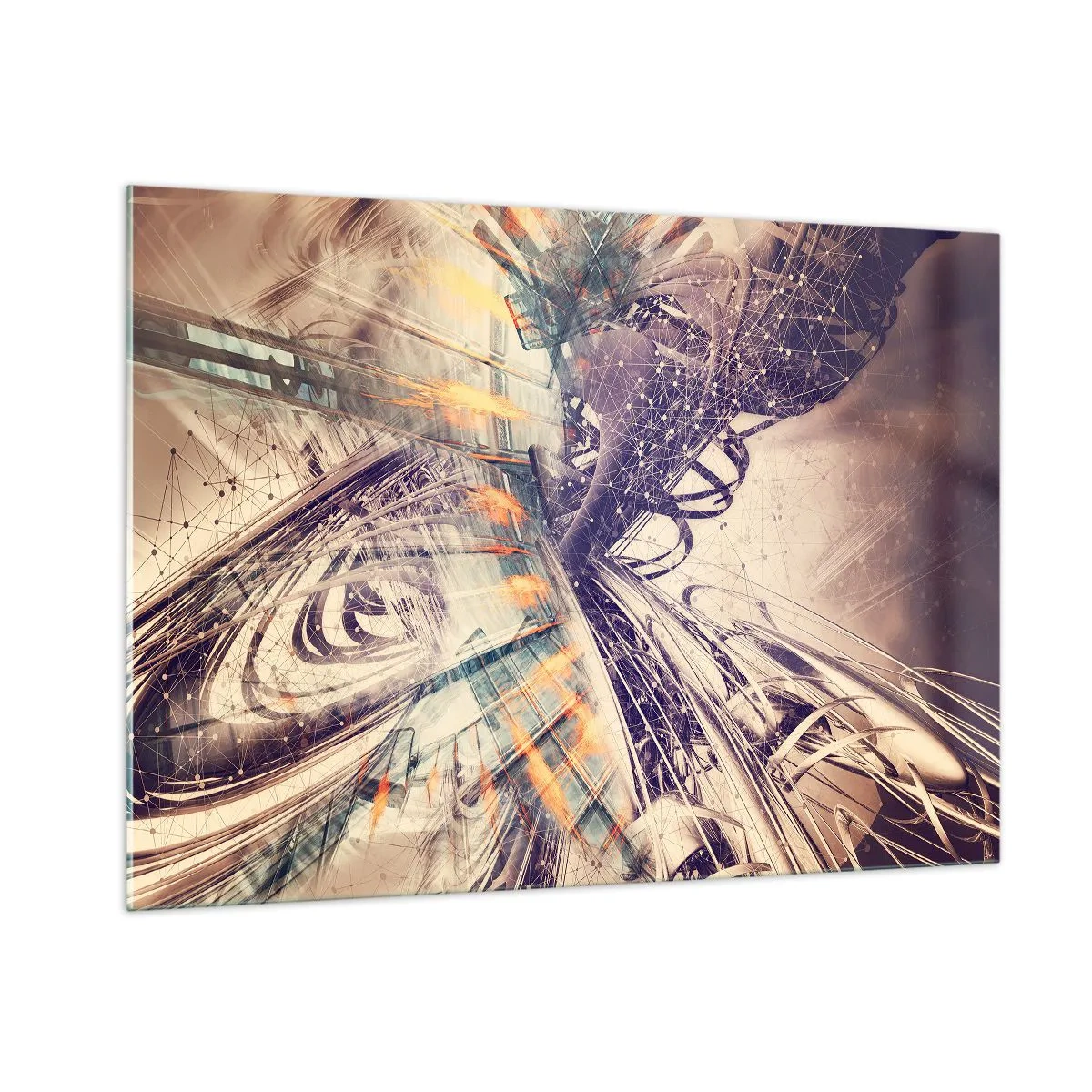 Glasbild - Bild auf glas - Abstrakte Komposition mit dynamischen Linien und Farben - 100x70cm - In großer Eile - Moderne Wanddekoration für Wohnzimmer und Schlafzimmer ARTTOR