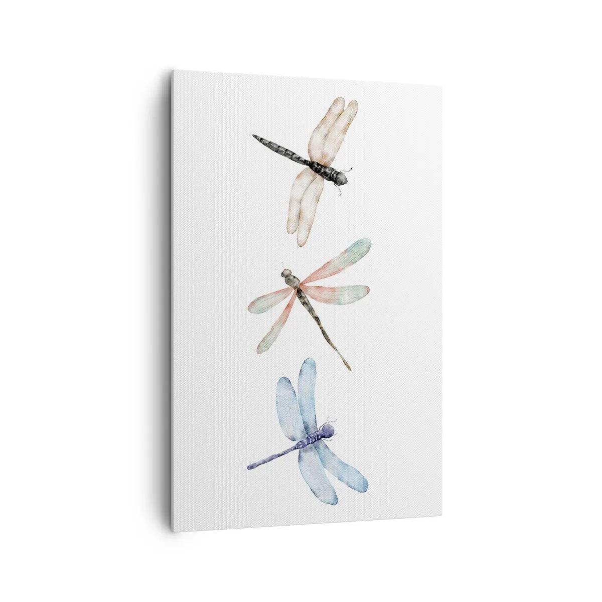 Bild auf Leinwand - Leinwandbild - Drei Libellen in zarten Pastellfarben - 80x120cm - Schwerelose Libellen - Moderne Wanddekoration für Wohnzimmer und Schlafzimmer ARTTOR