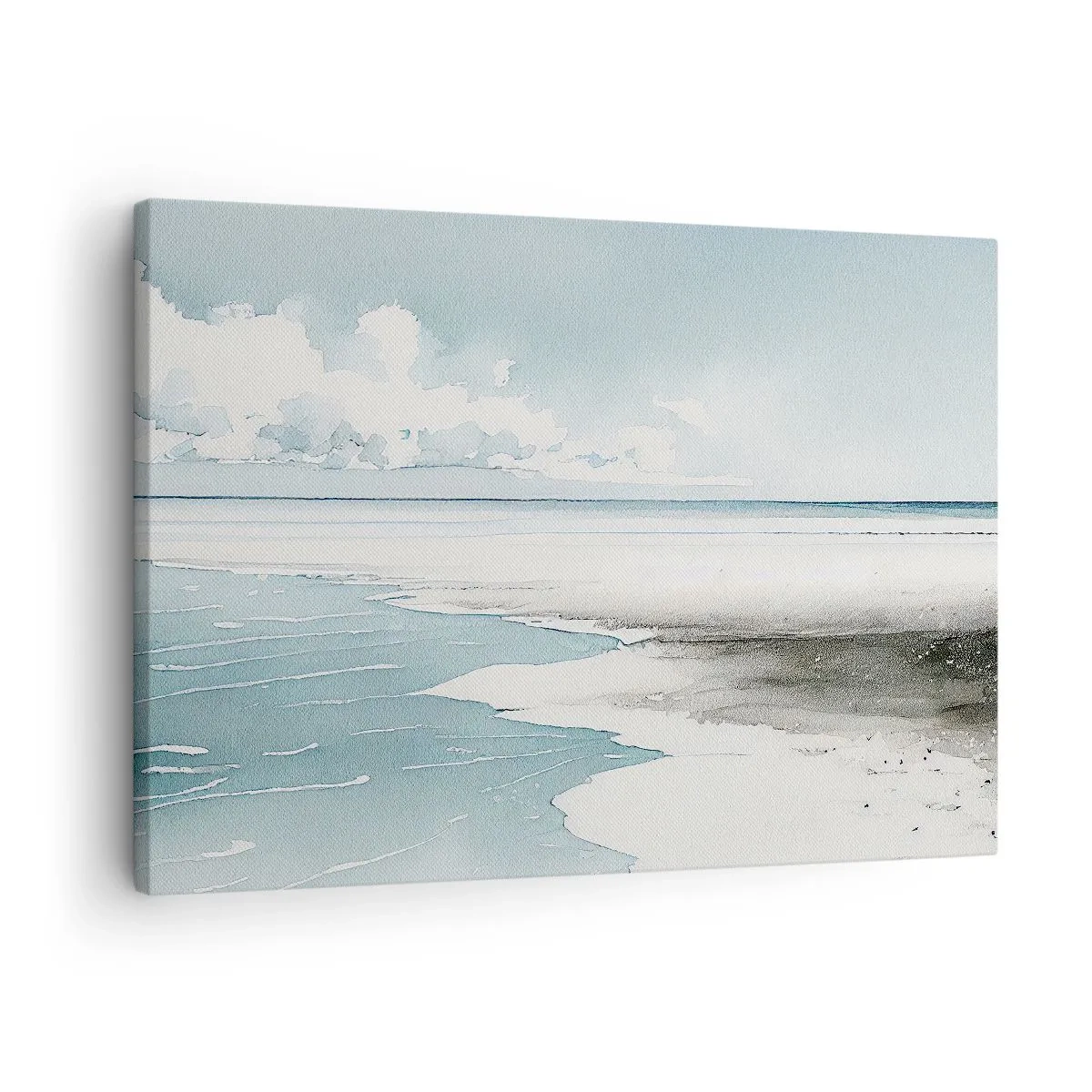 Bild auf Leinwand - Leinwandbild - Ruhiges Meer und Strand in hellen Blautönen - 70x50cm - Sanfte Flut - Moderne Wanddekoration für Wohnzimmer und Schlafzimmer ARTTOR
