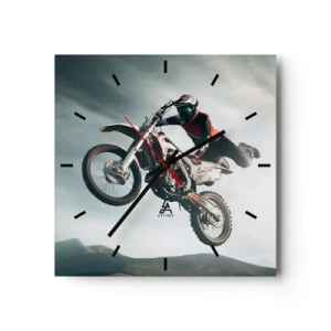 Wanduhr - Glasuhr - Motorradfahrer in der Luft bei einem Sprung - 30x30cm - Kein Spaß ohne Risiko - Moderne Wanddekoration für Wohnzimmer und Schlafzimmer ARTTOR