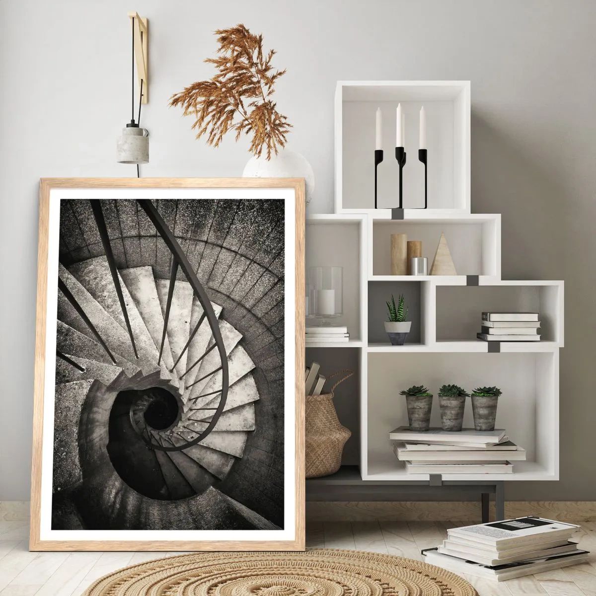 Poster in einem Rahmen aus heller Eiche - Treppe hoch, Treppe runter - 50x70 cm