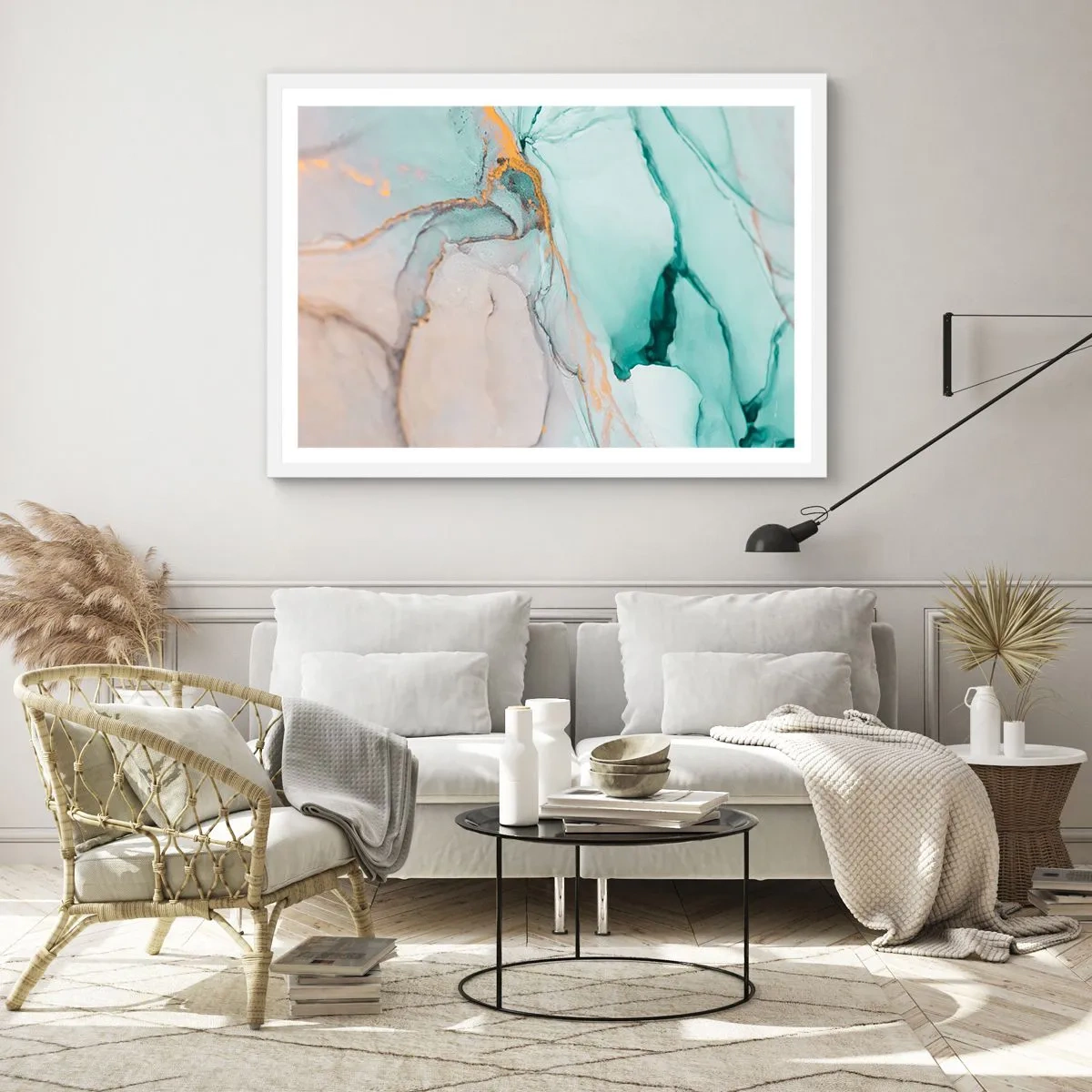 Poster in einem weißen Rahmen - Ein Tanz der Formen und Farben - 70x50 cm