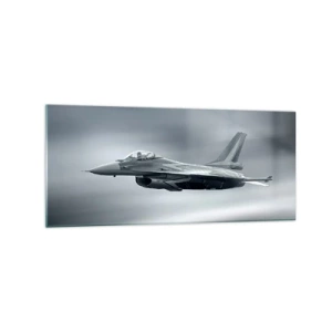Glasbild - Bild auf glas - Ein Kampfjet im Flug vor einem bewölkten Himmel - 120x50cm - Wirst du herausfordern? - Moderne Wanddekoration für Wohnzimmer und Schlafzimmer ARTTOR
