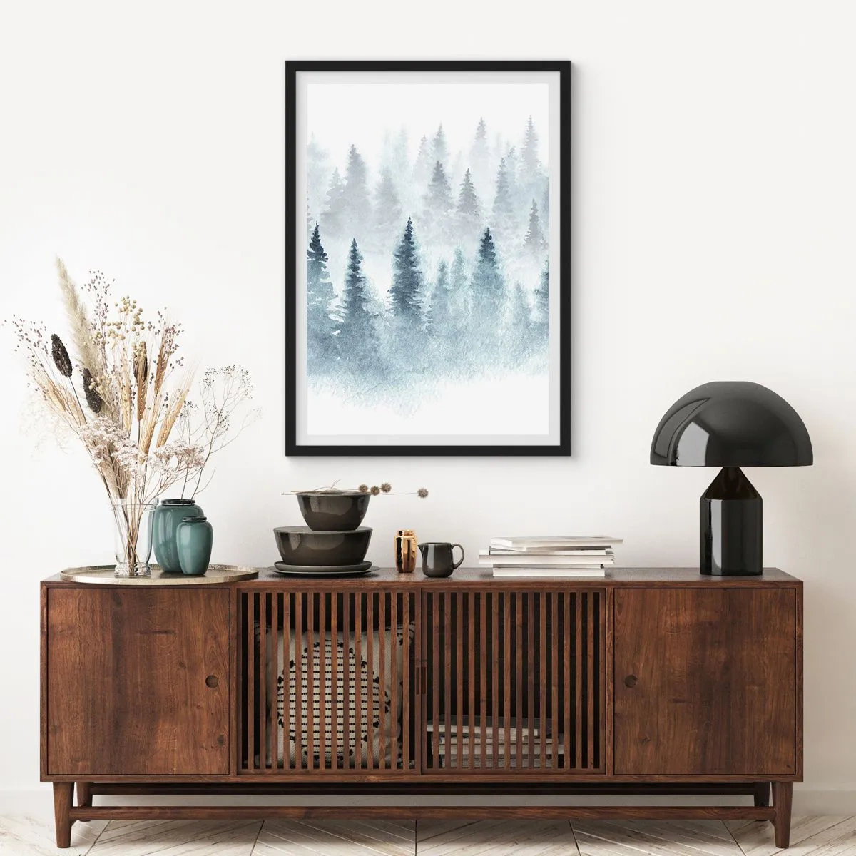Poster in einem schwarzem Rahmen - In Nebel gehüllt - 70x100 cm