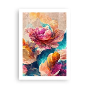 Poster - Abstrakte Blumen in Rosa- und Türkistönen - 50x70cm - Farbenpracht des Straußes - Moderne Wanddekoration für Wohnzimmer und Schlafzimmer ARTTOR