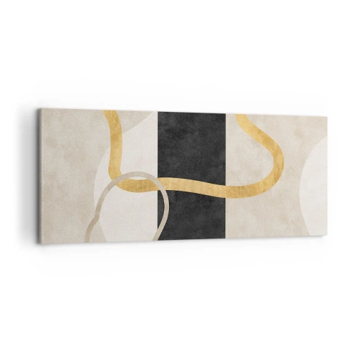 Bild auf Leinwand - Leinwandbild - Ein minimalistisches Design mit geschwungenen Formen in Gold und Schwarz. - 120x50cm - Schleifenformen - Moderne Wanddekoration für Wohnzimmer und Schlafzimmer ARTTOR