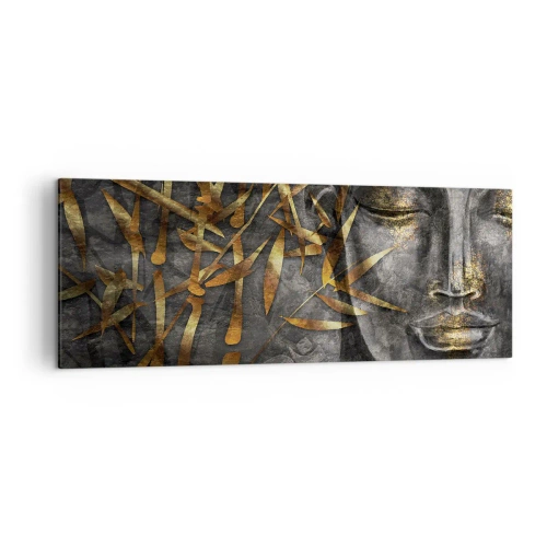 Bild auf Leinwand - Leinwandbild - Zen-Buddha-Bild mit goldenem Bambus - 140x50cm - Fühle den Frieden - Moderne Wanddekoration für Wohnzimmer und Schlafzimmer ARTTOR
