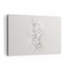 Bild auf Leinwand - Leinwandbild - Abstrakte Umrisse zweier Gesichter auf hellem Hintergrund - 100x70cm - Verstrickt in eine Umarmung - Moderne Wanddekoration für Wohnzimmer und Schlafzimmer ARTTOR