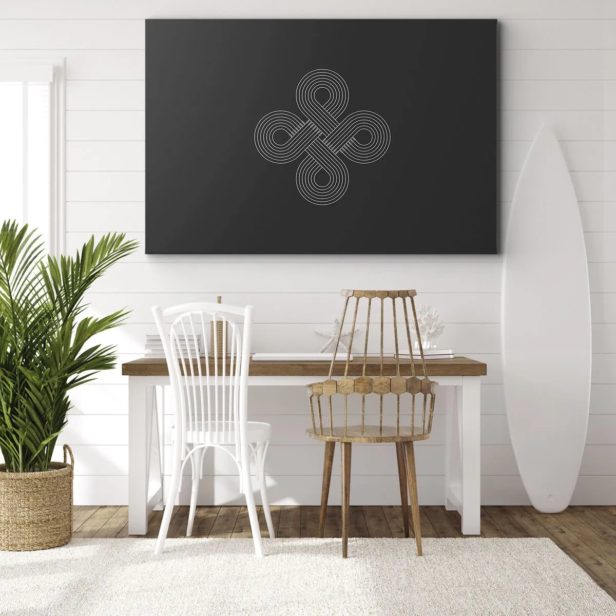 Bild auf Leinwand - Leinwandbild - Keltisches Muster im minimalistischen Stil auf schwarzem Hintergrund - 100x70cm - Im keltischen Geist - Moderne Wanddekoration für Wohnzimmer und Schlafzimmer ARTTOR