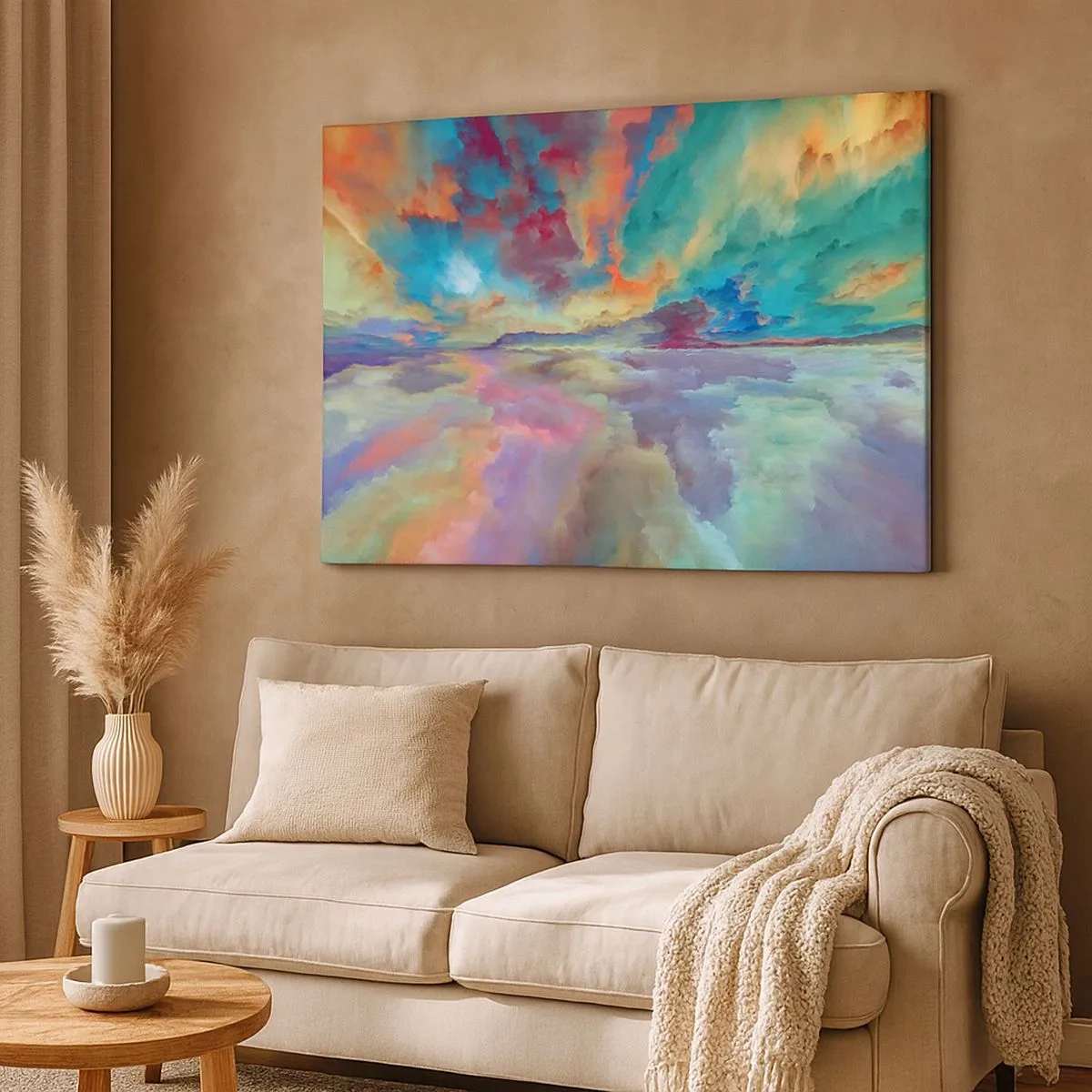 Bild auf Leinwand - Leinwandbild - Bunte Wolkenlandschaft im abstrakten Stil - 70x50cm - Zwei Himmel - Moderne Wanddekoration für Wohnzimmer und Schlafzimmer ARTTOR