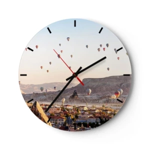 Wanduhr - Glasuhr - Ballons schweben morgens über Kappadokien - 30x30cm - Wie Schiffe am Himmel - Moderne Wanddekoration für Wohnzimmer, Küche und Schlafzimmer ARTTOR